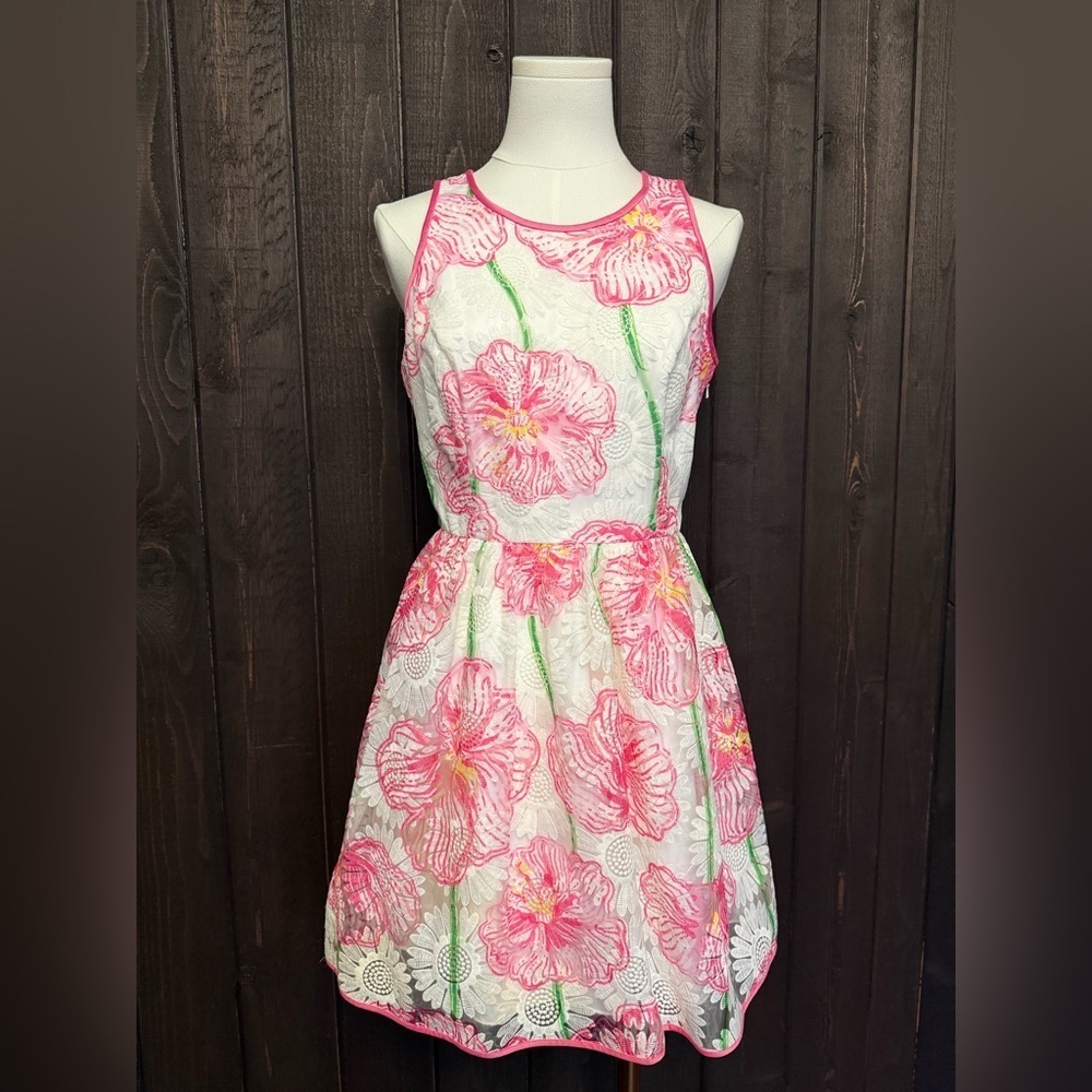 Vintage Lilly Pulitzer Darcelle Party Mini Dress Pink Floral Organza Sz 4 NWOT